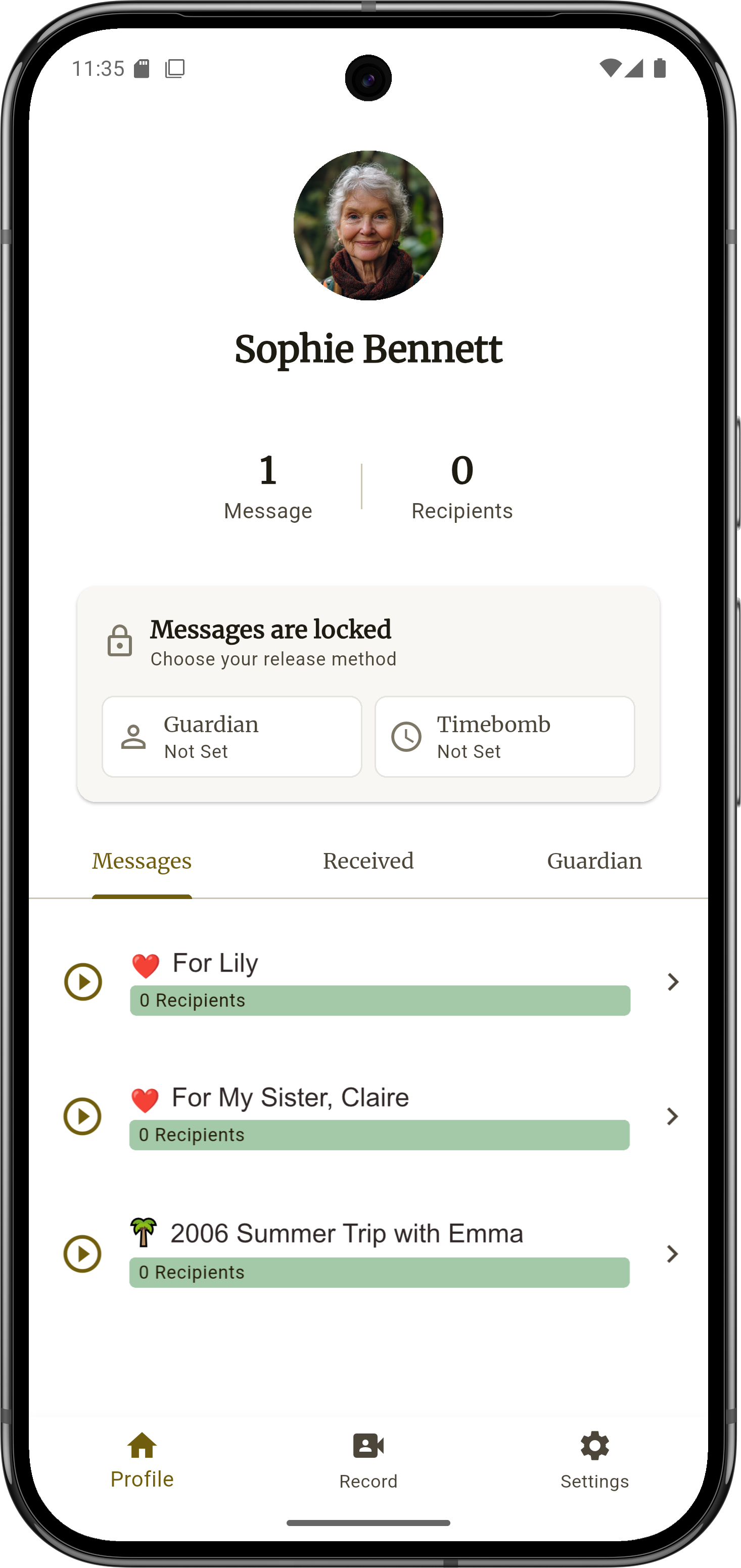 User profile screen